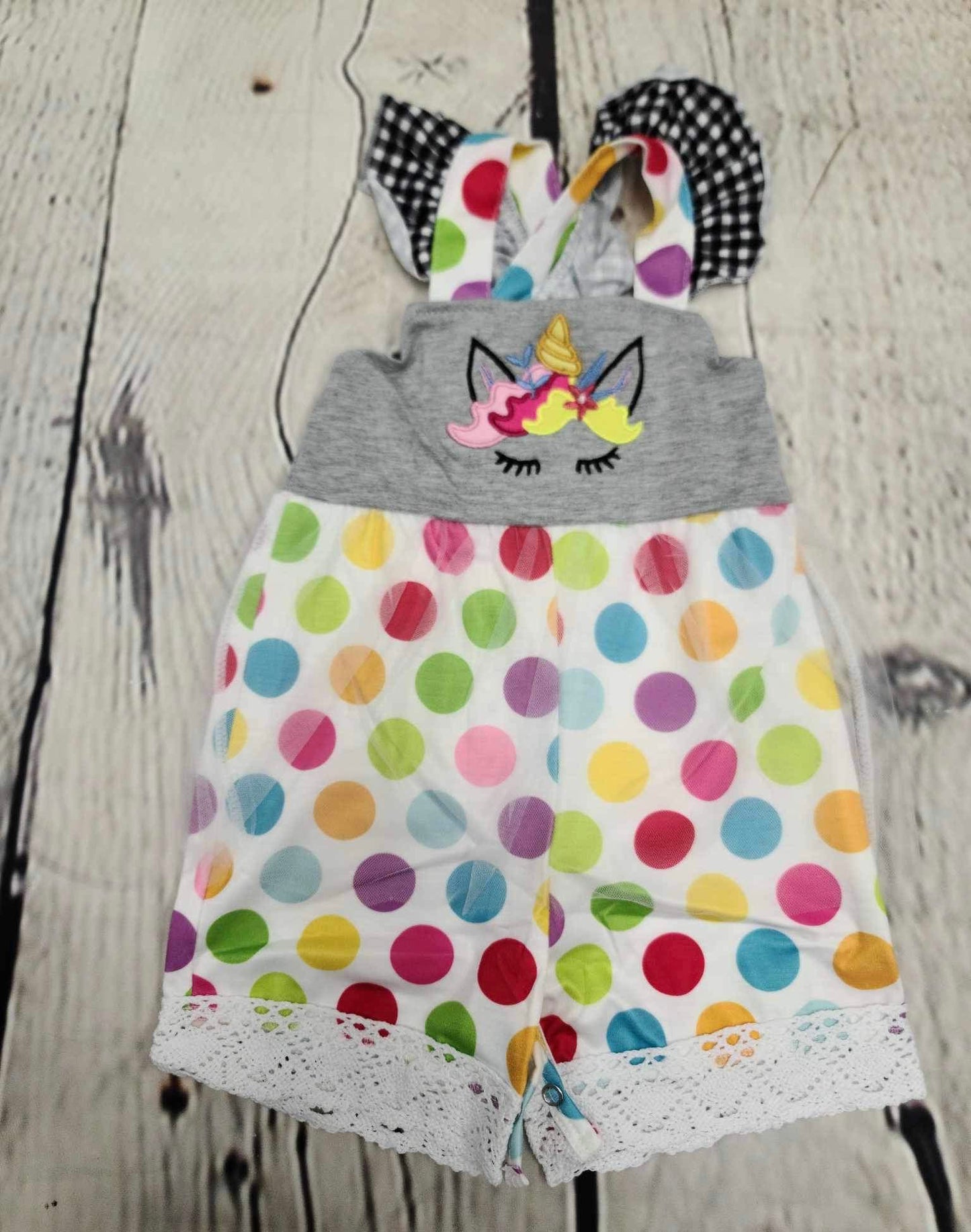 Unicorn and dots romper