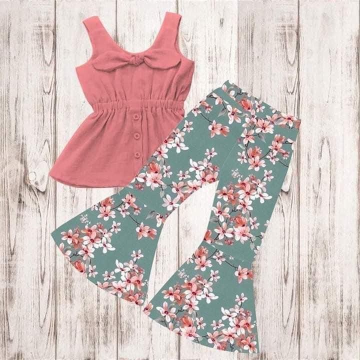 Coral/ Teal Floral Tank & Bells Set