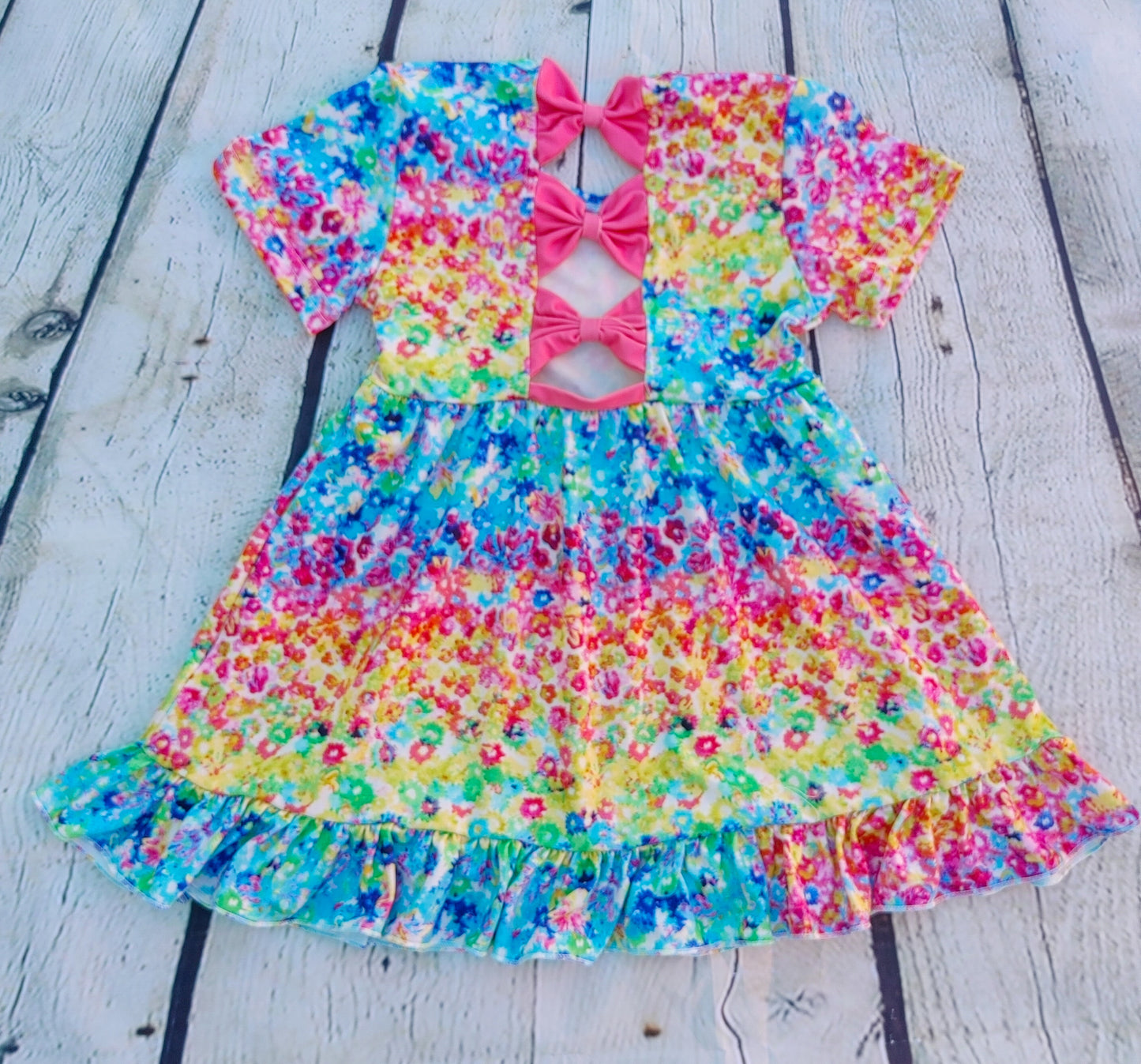 Colourful flower bow back Dress