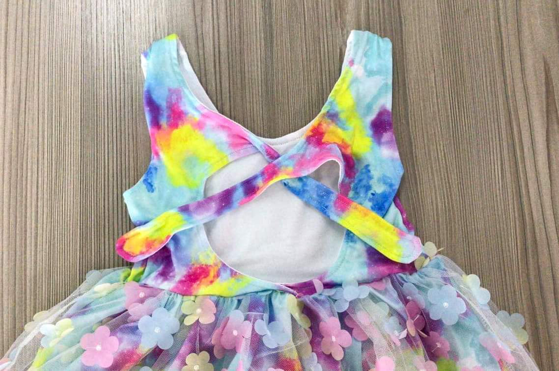 Flowery tie dye open back dress