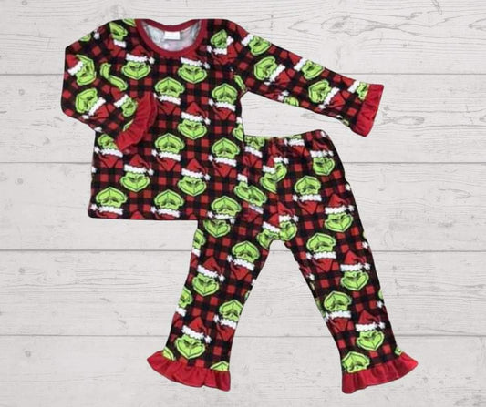 Bedtime plaid with the grinch girls