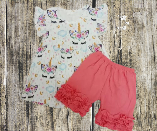 Unicorn Princess Ruffled Shorts Set