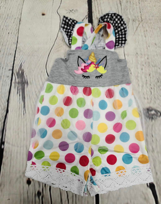 Unicorn and dots romper
