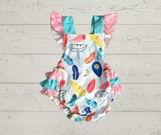 Lucky Feathers Ruffle Bubble Romper
