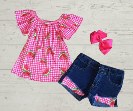 Watermelon Gingham Denim Set
