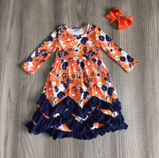 Orange & Navy Kiera Ruffle Dress