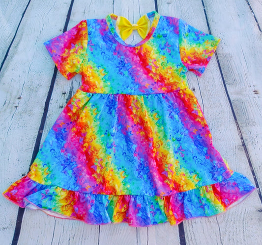Rainbow butterflies bow back Dress
