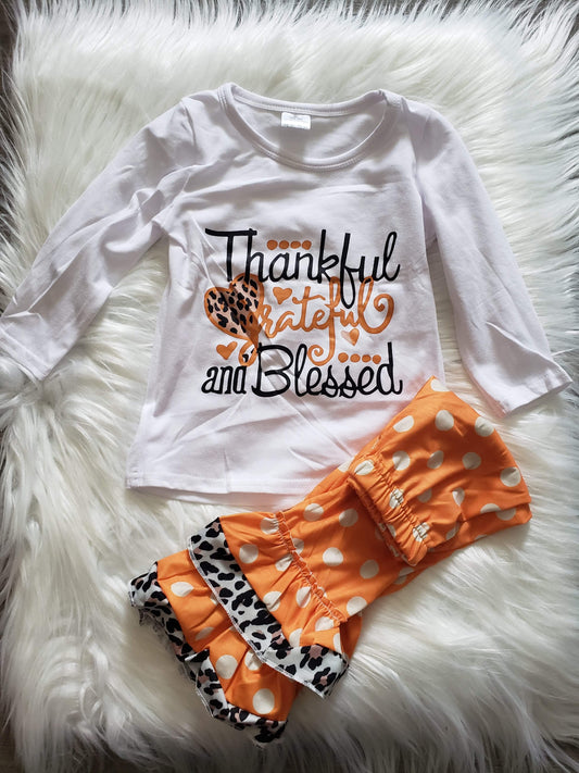 Thankful, Grateful & Blessed Ruffled Pants Set
