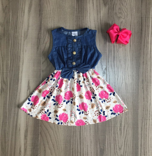 Pink & Blue Floral Denim Dress