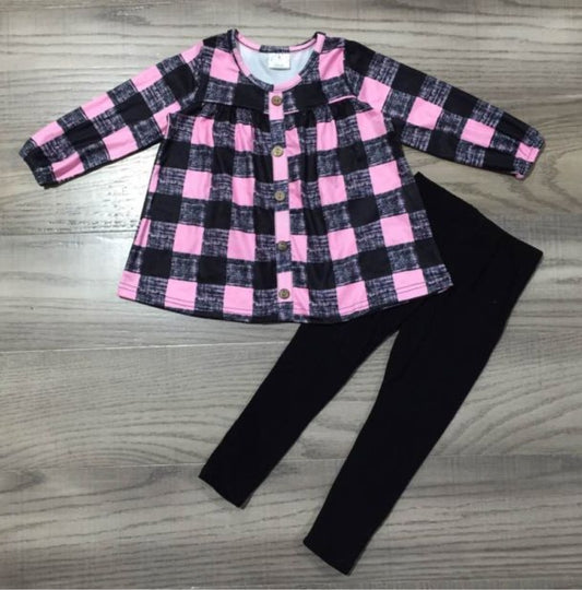 Pink Plaid with buttons set