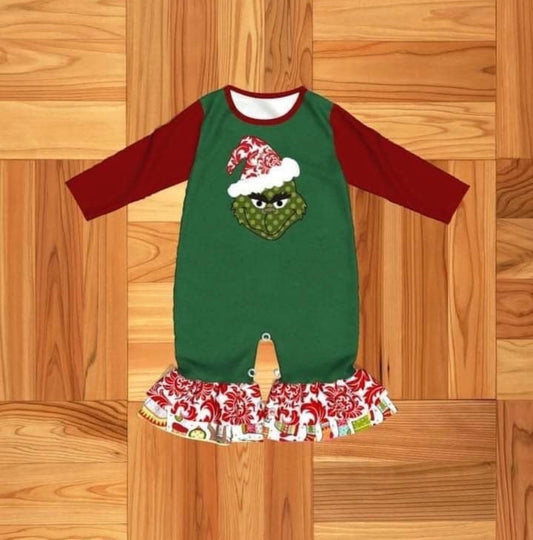 Green guy Ruffled Girls Romper