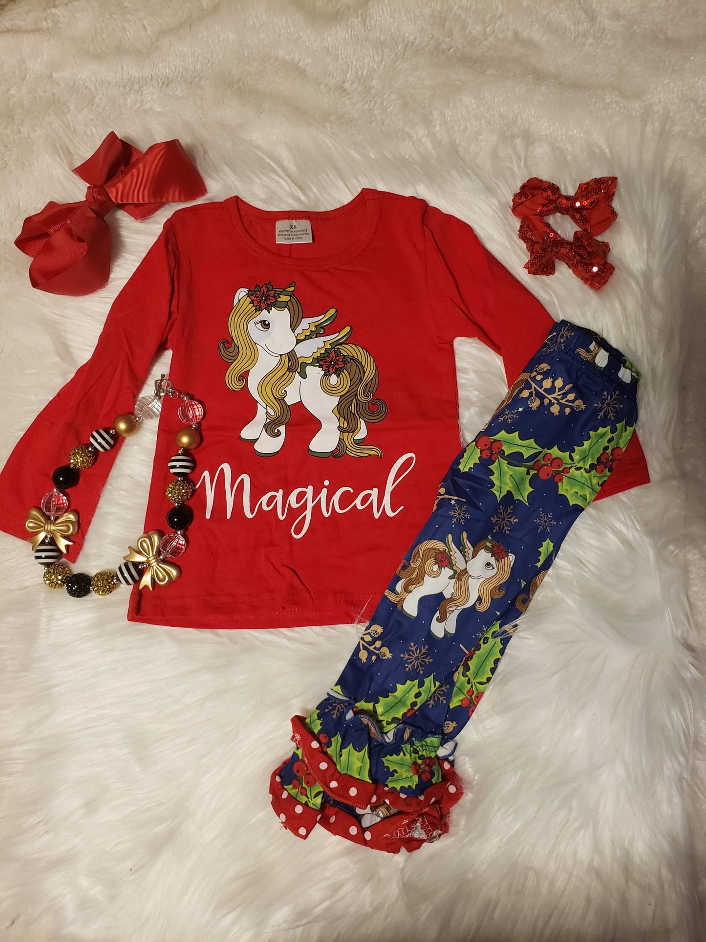 A Merry Magical Unicorn Ruffled Pants Set