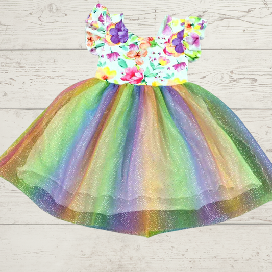 Flowers in colour tie back dress