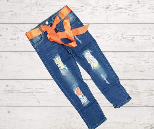 Flowers and Ribbons blue jeans