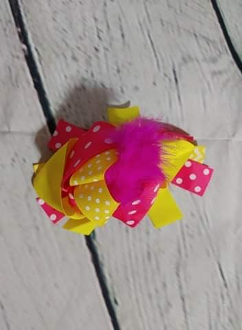 Deluxe Pink feather Polkadot Bow