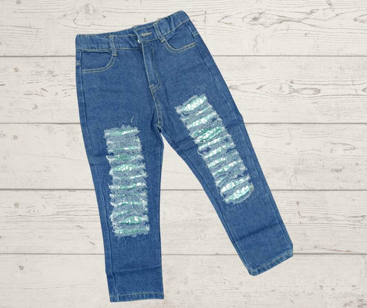 Peek-a-boo Green Sequins Jeans