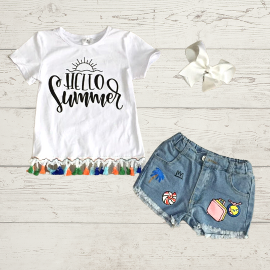 "Hello Summer" Denim Short Set