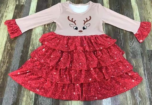 The Littlest Reindeer Ruffled Dress